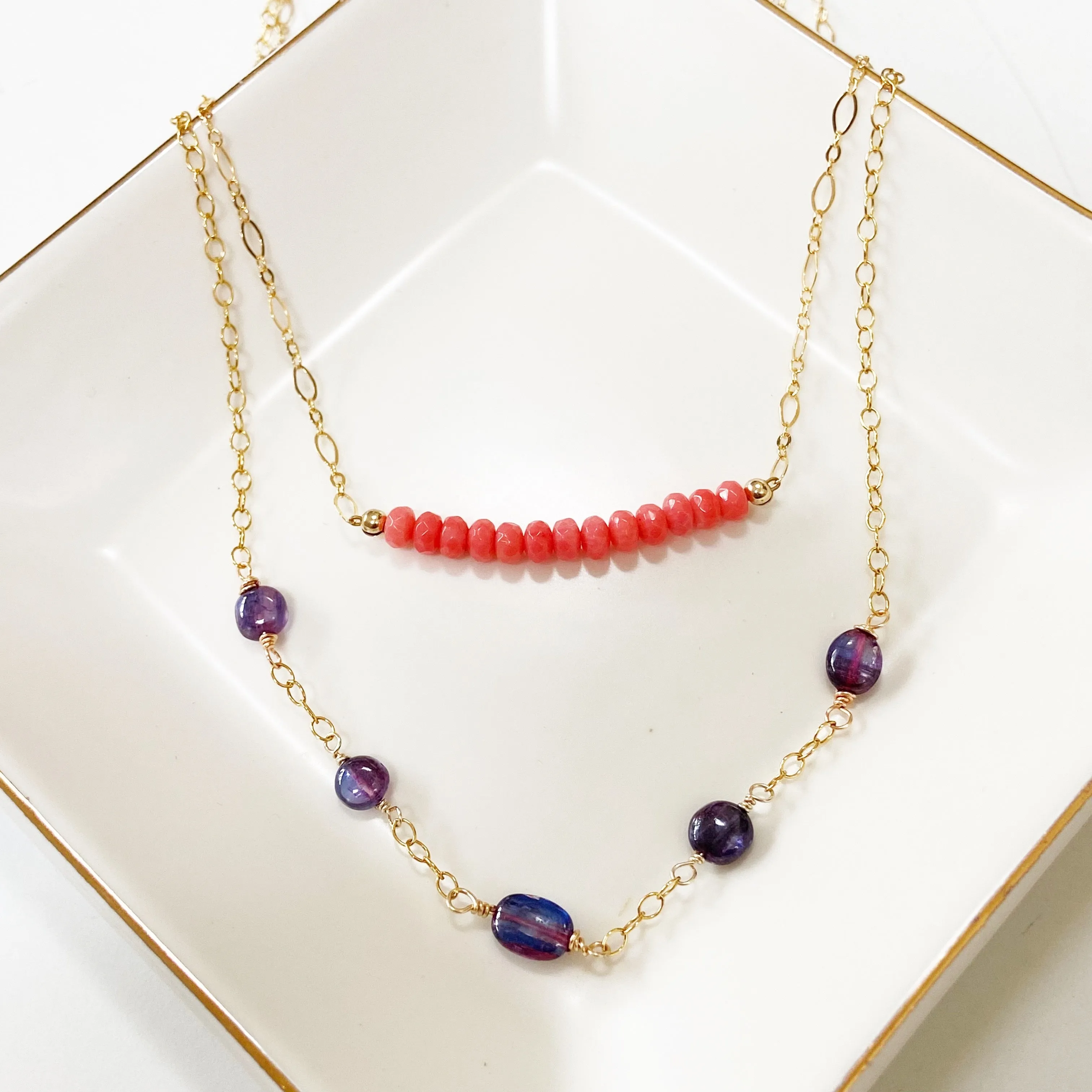 Dark Purple Mystic Kyanite Segmented Short Necklace in Gold or Silver (17 inches)