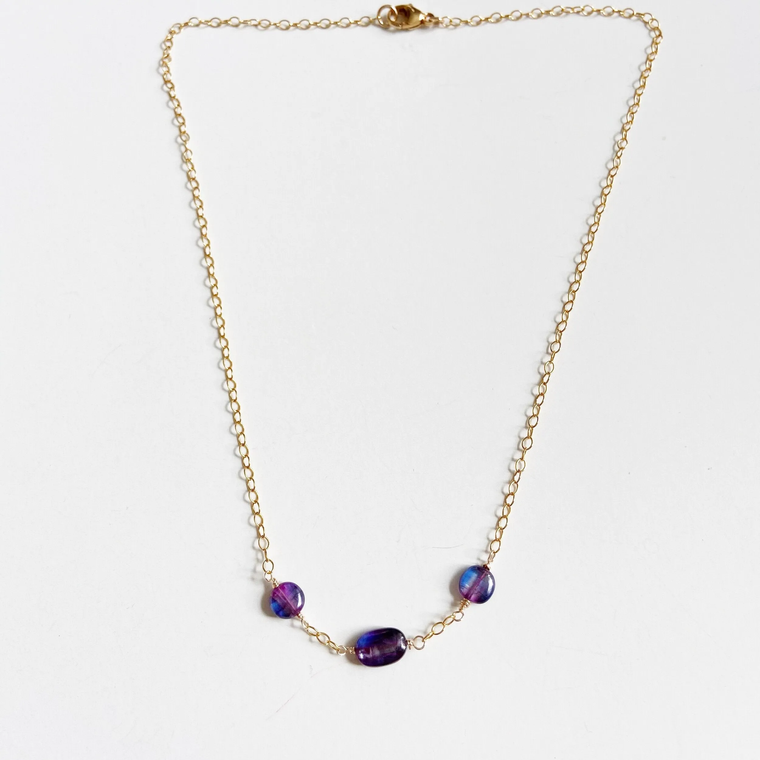 Dark Purple Mystic Kyanite Segmented Short Necklace in Gold or Silver (17 inches)