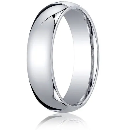 Designer 10K White Gold Wedding Band with Domed Comfort Fit – 6 mm