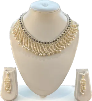Dira - Gorgeous ~ 2-3 mm White Round  Pearls Multiliner necklace set