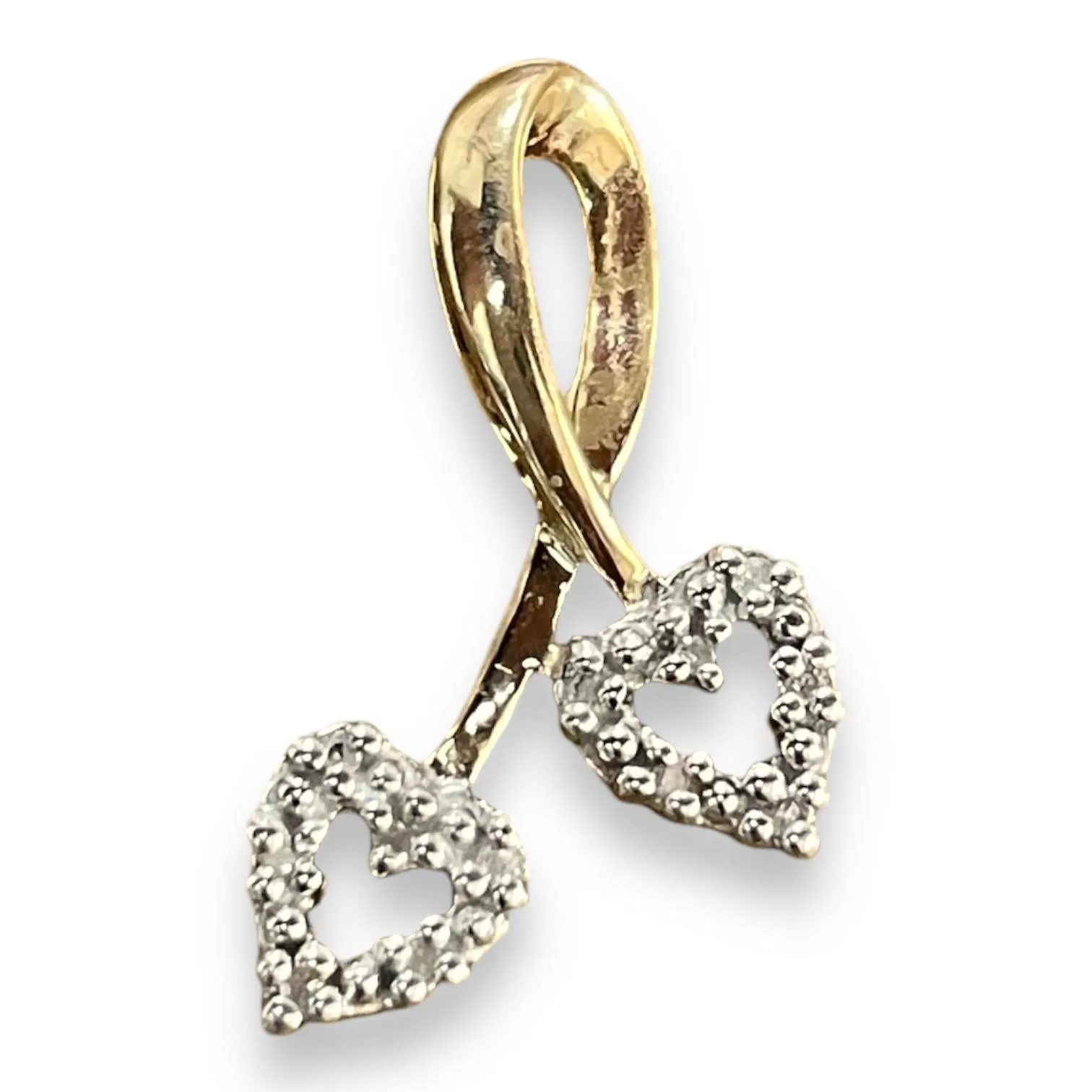 Double Heart Charm Pendant in 10K Yellow Gold with Dazzling Diamond Accents