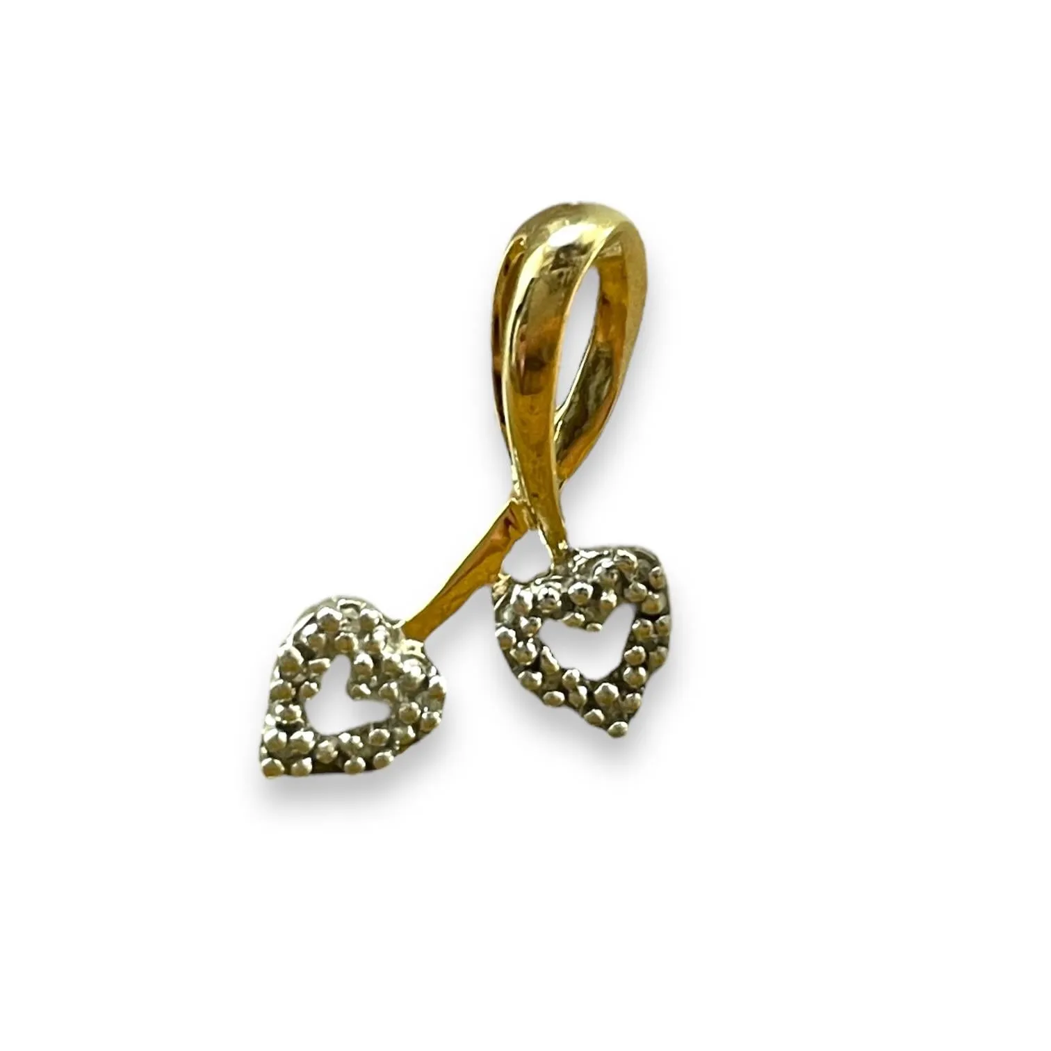 Double Heart Charm Pendant in 10K Yellow Gold with Dazzling Diamond Accents