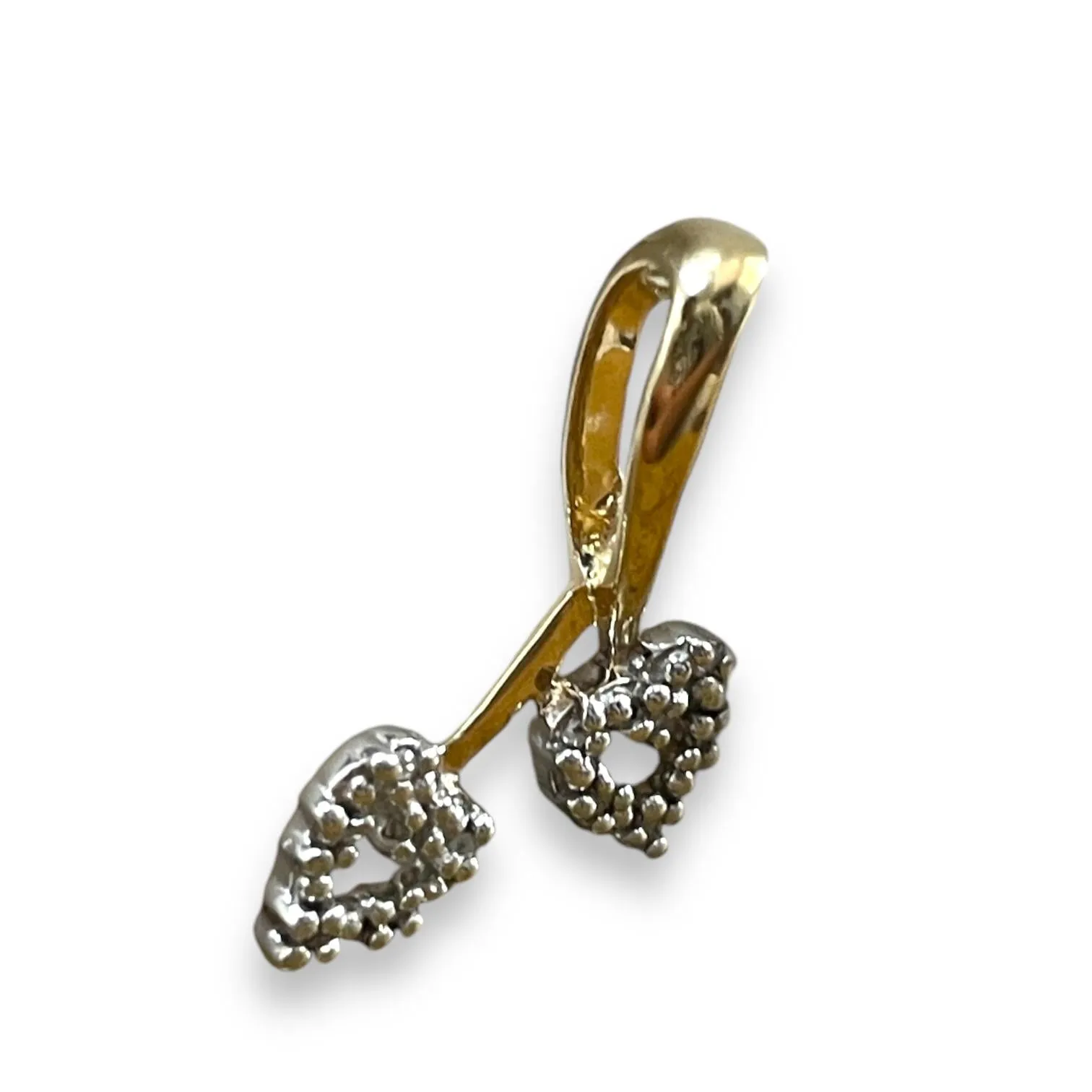 Double Heart Charm Pendant in 10K Yellow Gold with Dazzling Diamond Accents
