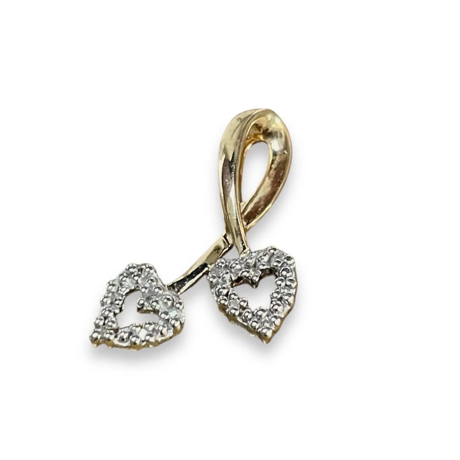 Double Heart Charm Pendant in 10K Yellow Gold with Dazzling Diamond Accents