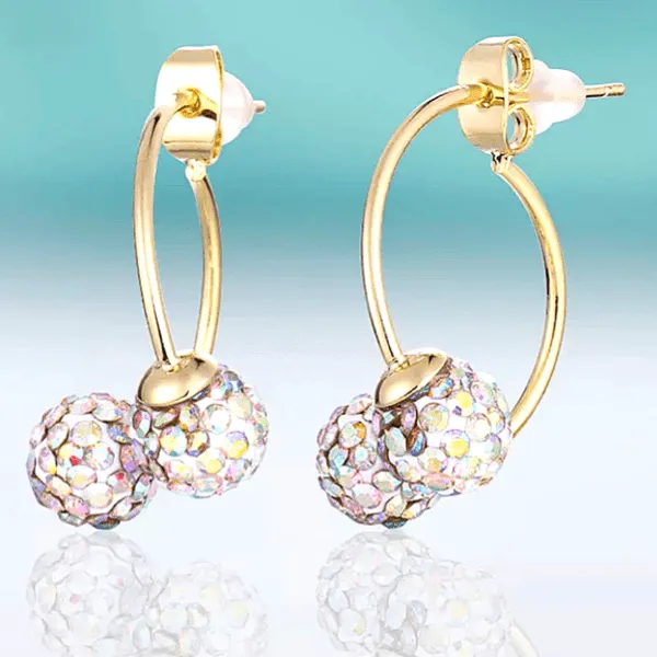 Double Rhinestone Disco Ball Hoop Earrings
