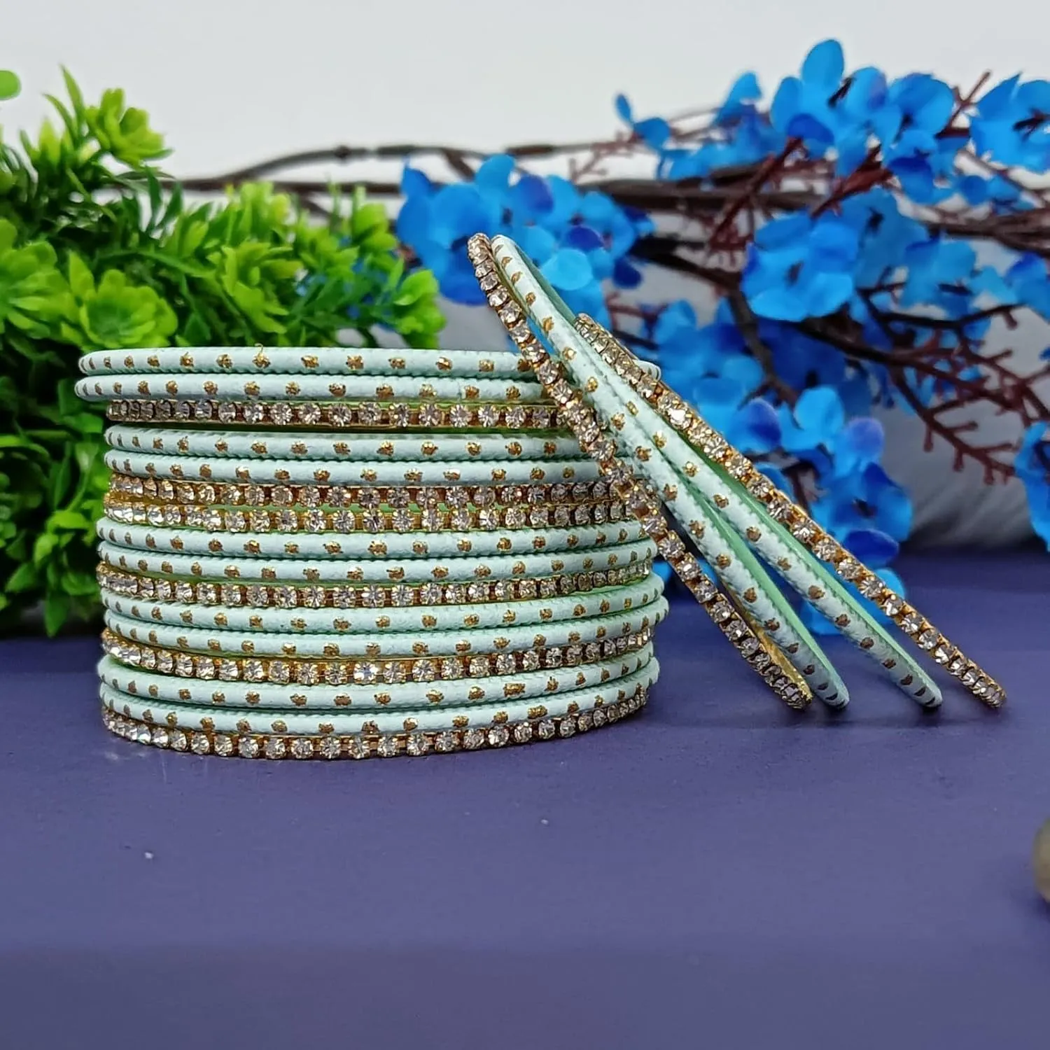 Efulgenz Indian Bangles for Women - Traditional CZ Rhinestone Plain Metal Bracelet Set - Jewelry