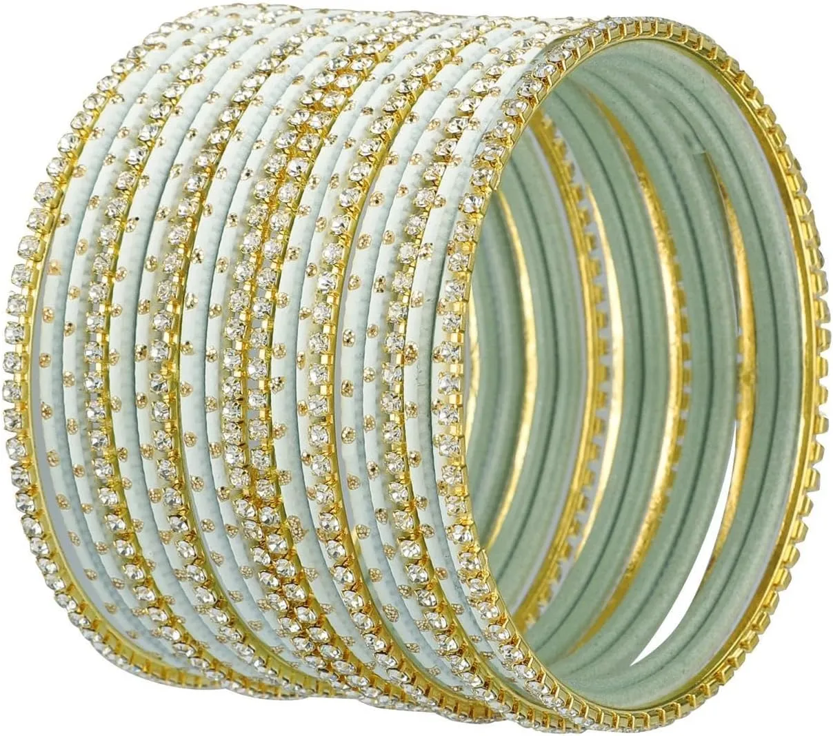 Efulgenz Indian Bangles for Women - Traditional CZ Rhinestone Plain Metal Bracelet Set - Jewelry