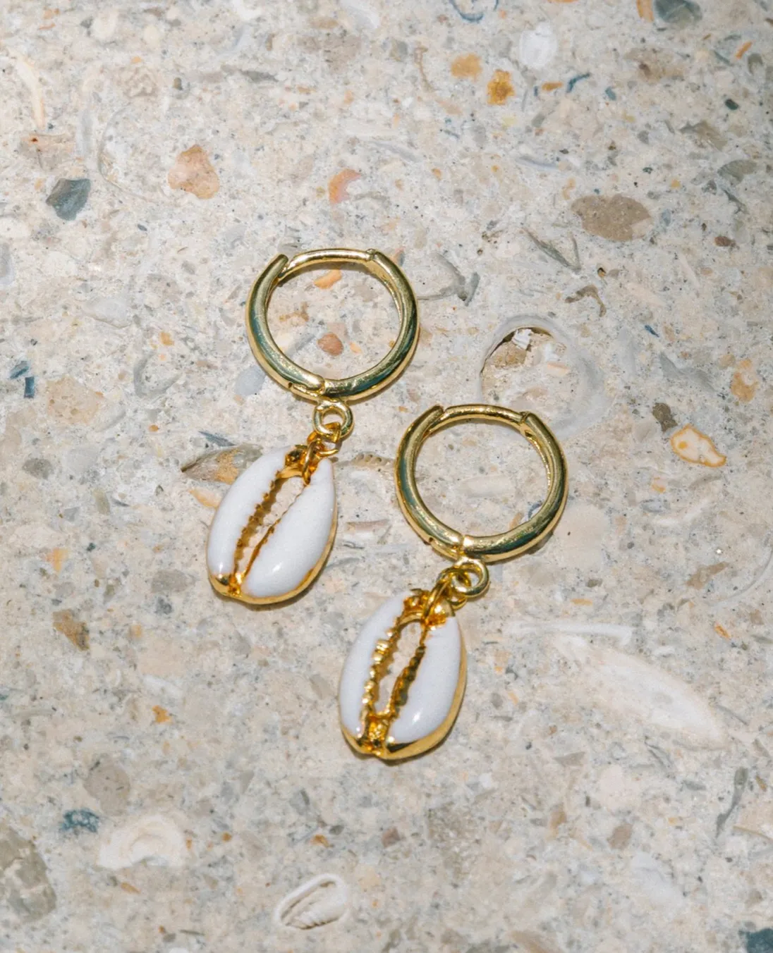 Enamel Puka Shell hoop earrings