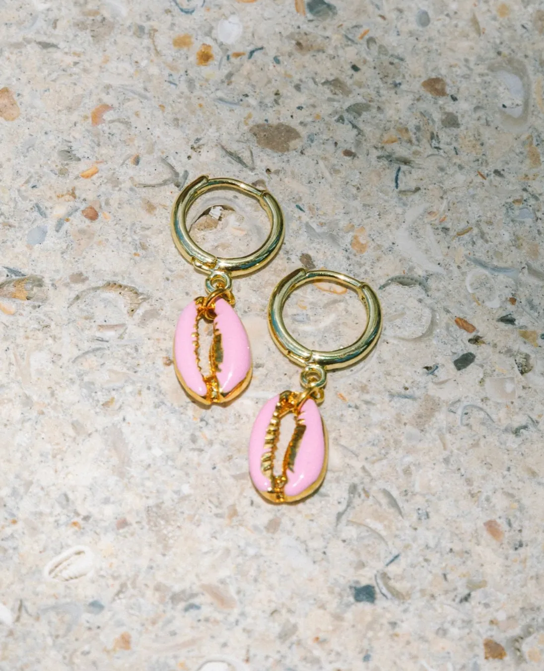 Enamel Puka Shell hoop earrings
