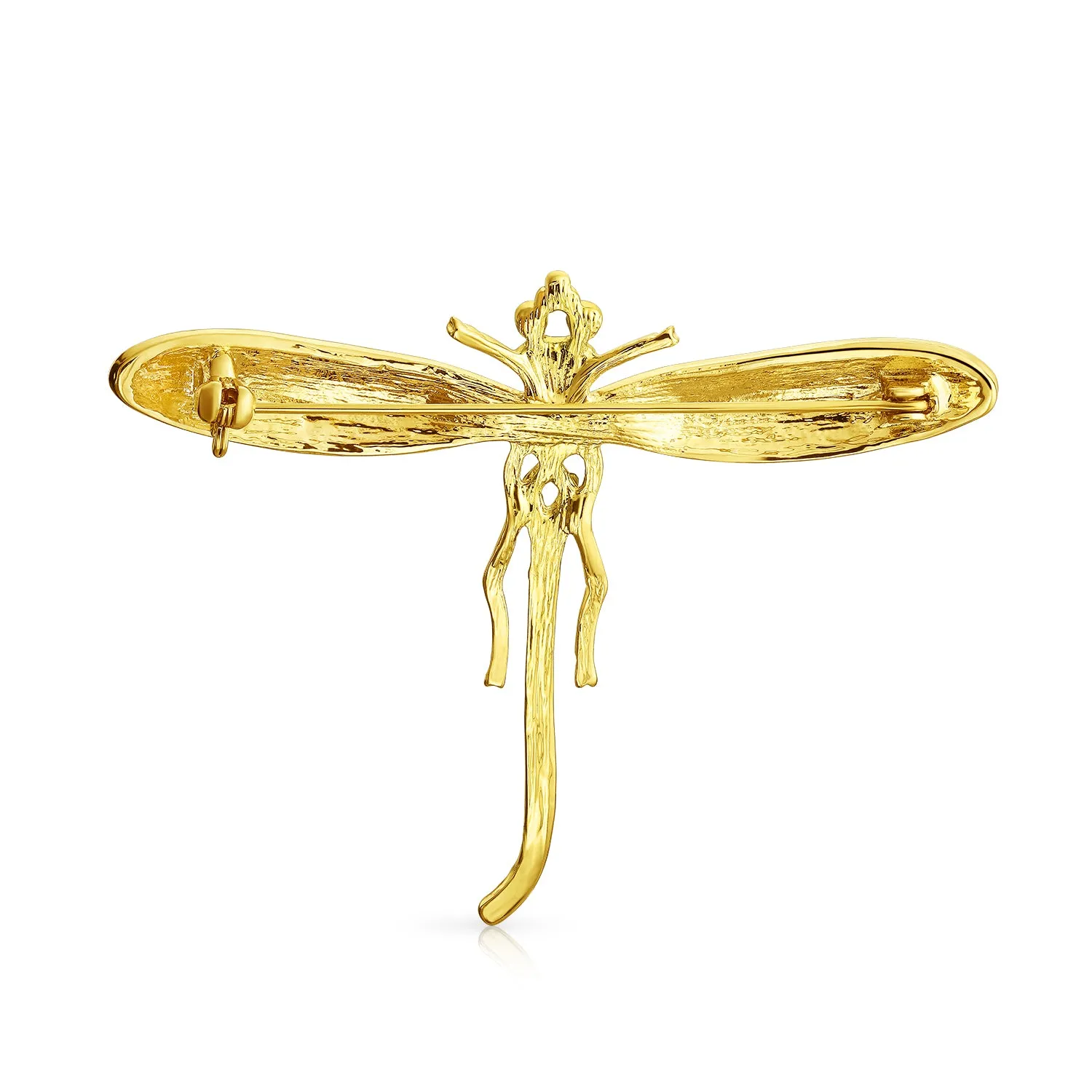 Estate Style Golden Simulated Emerald Dragonfly Brooche Pin 14K Gold Plated