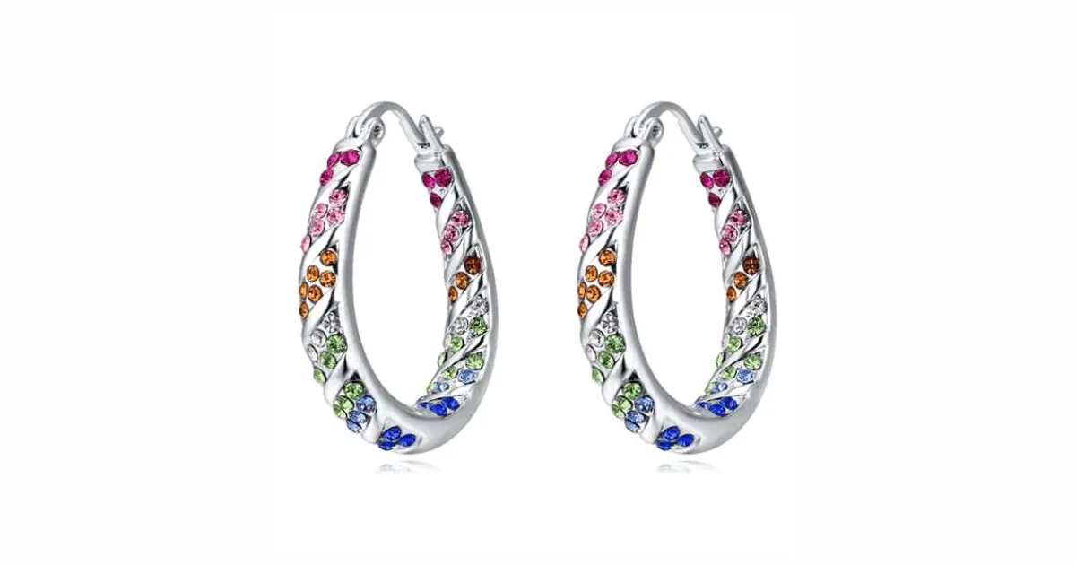 Festive Fun Colorful Rhinestone Womens Gold Hoop Earrings