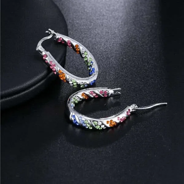 Festive Fun Colorful Rhinestone Womens Gold Hoop Earrings