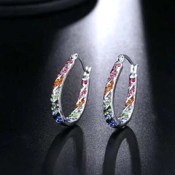 Festive Fun Colorful Rhinestone Womens Gold Hoop Earrings