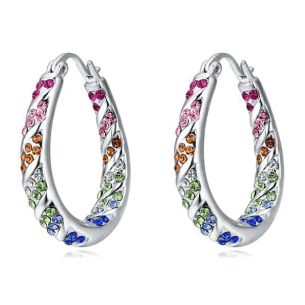 Festive Fun Colorful Rhinestone Womens Gold Hoop Earrings
