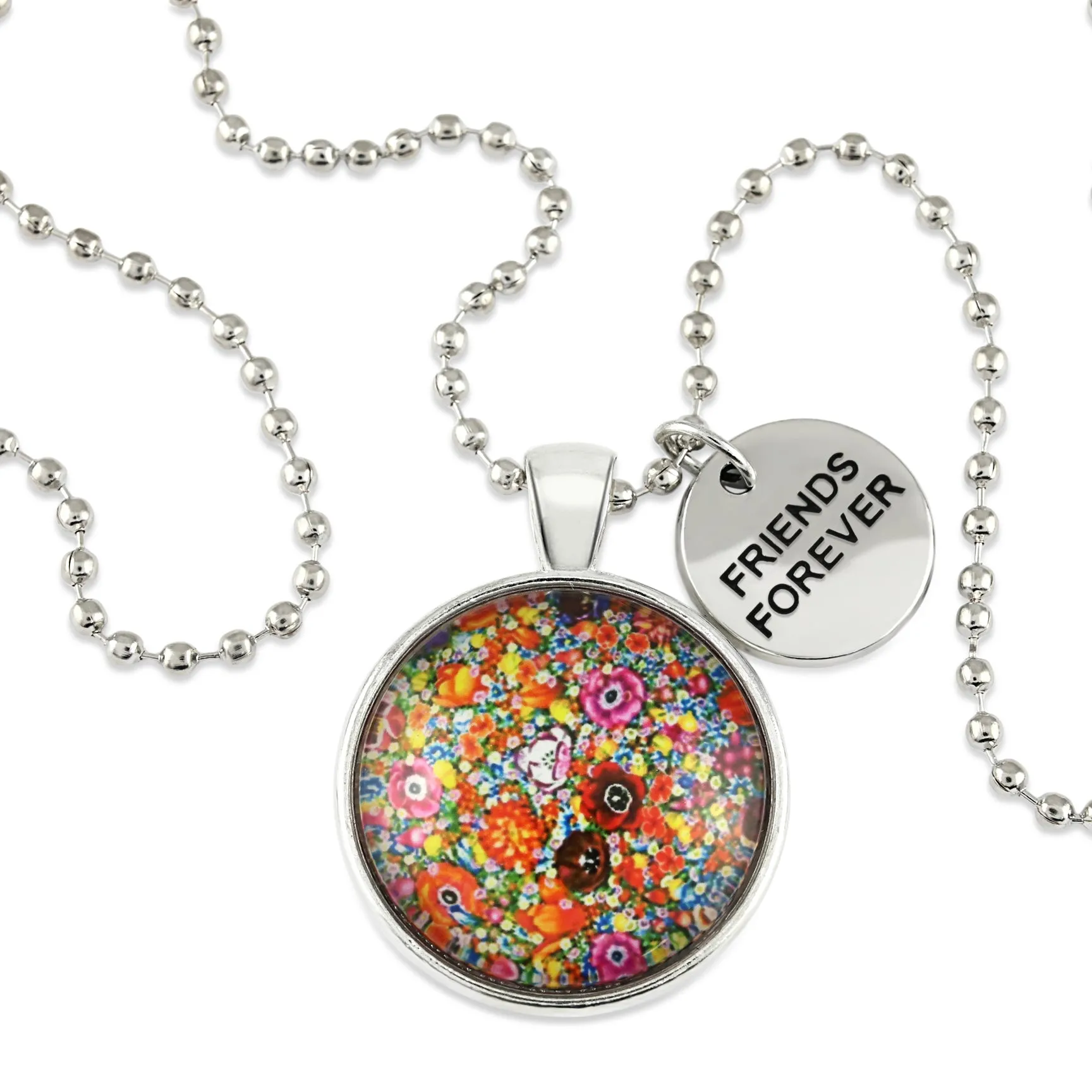 FLORAL WONDERS - Vintage Silver 'FRIENDS FOREVER' Necklace - Flower Patch (10813)