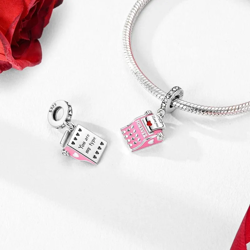 Forever Love Pink Typewriter Dangle Charm