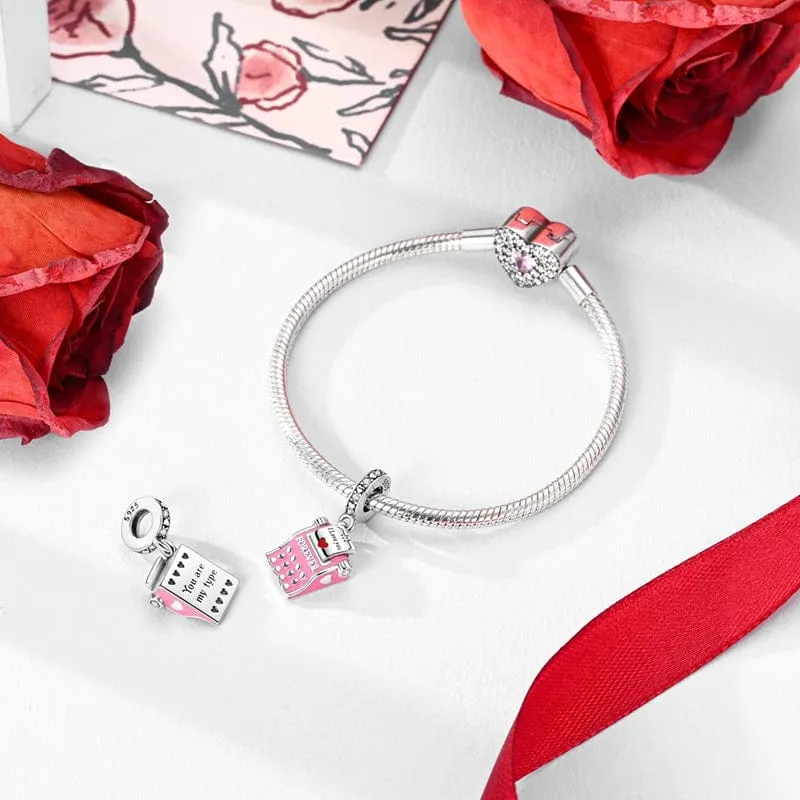 Forever Love Pink Typewriter Dangle Charm