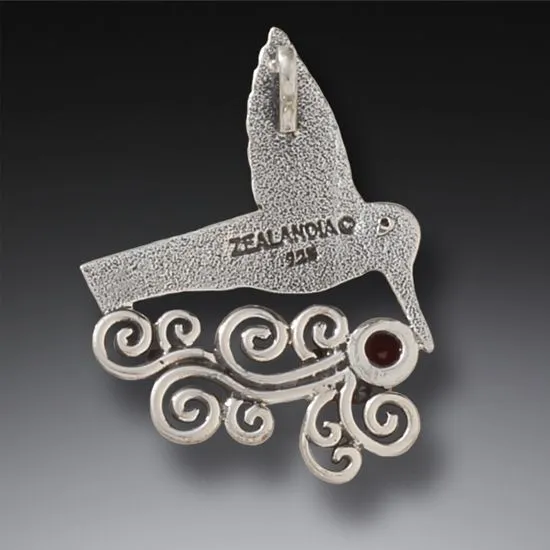 FOSSILIZED WALRUS TUSK, SILVER, GARNET HUMMINGBIRD PENDANT - HEART SONG HUMMINGBIRD
