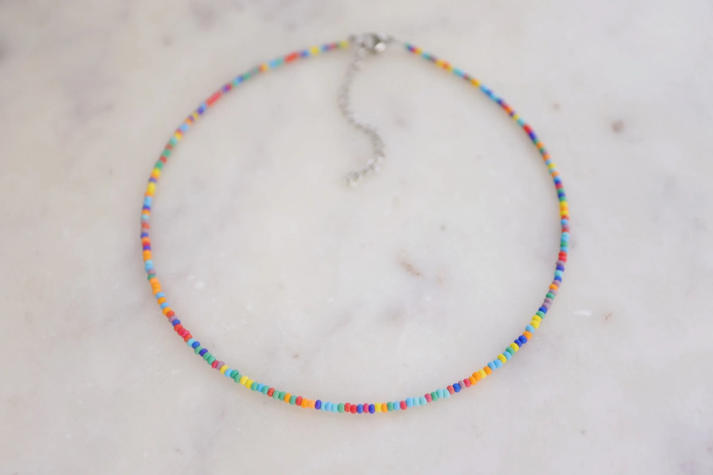 Frosted Matte Rainbow Seed Beaded Choker Necklace