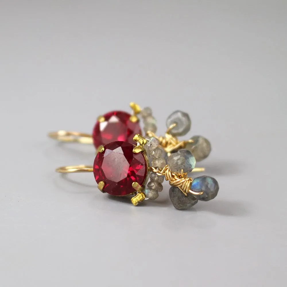 Fuchsia Pink Labradorite Clover Earrings