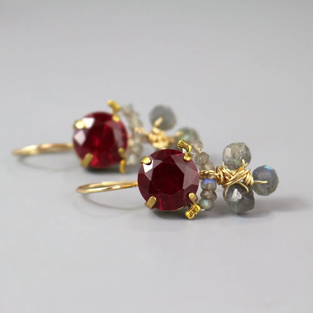 Fuchsia Pink Labradorite Clover Earrings
