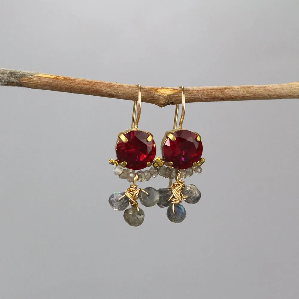 Fuchsia Pink Labradorite Clover Earrings