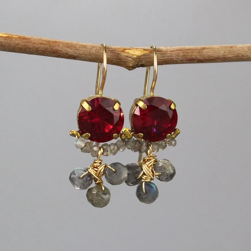 Fuchsia Pink Labradorite Clover Earrings