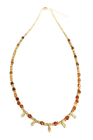 Gold Amber coloured Beaded Short Necklace with Charms by Origen