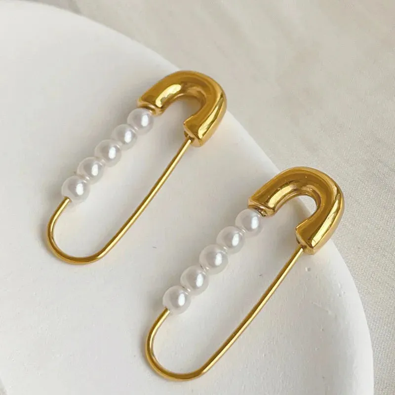 Gold Pearl Dangling Earrings