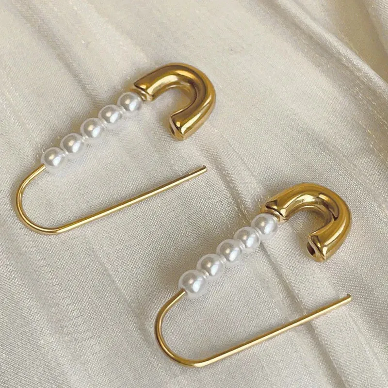Gold Pearl Dangling Earrings