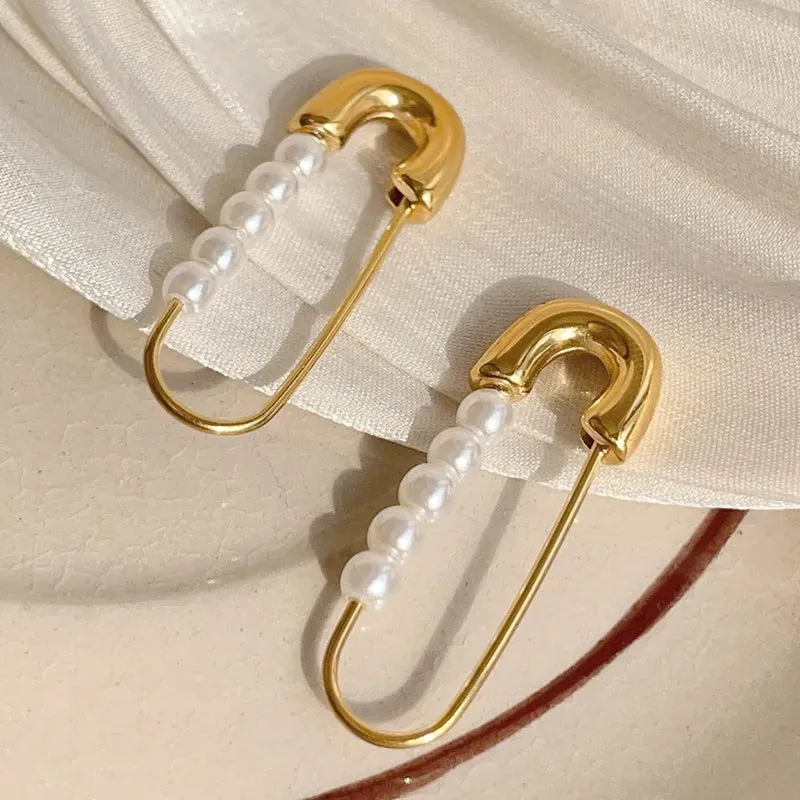 Gold Pearl Dangling Earrings