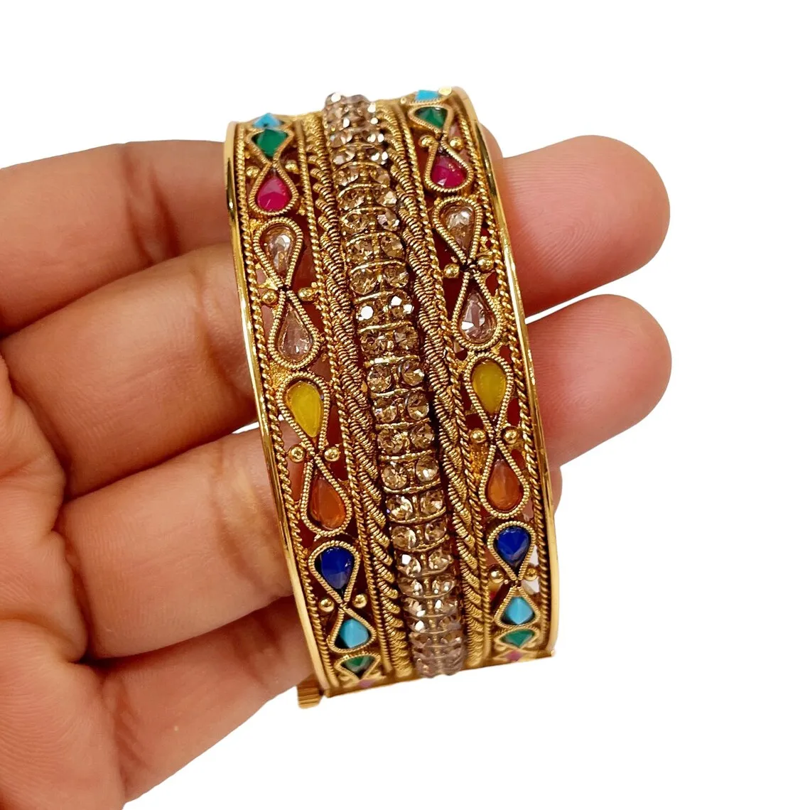 Gold Plated Polki Openable Bangle Pair