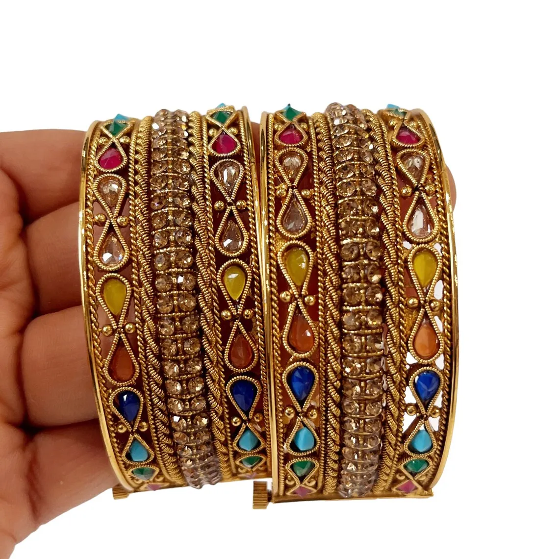 Gold Plated Polki Openable Bangle Pair