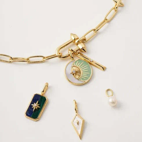 Gold Star Tag Sterling Silver Charm plated in 14K Gold