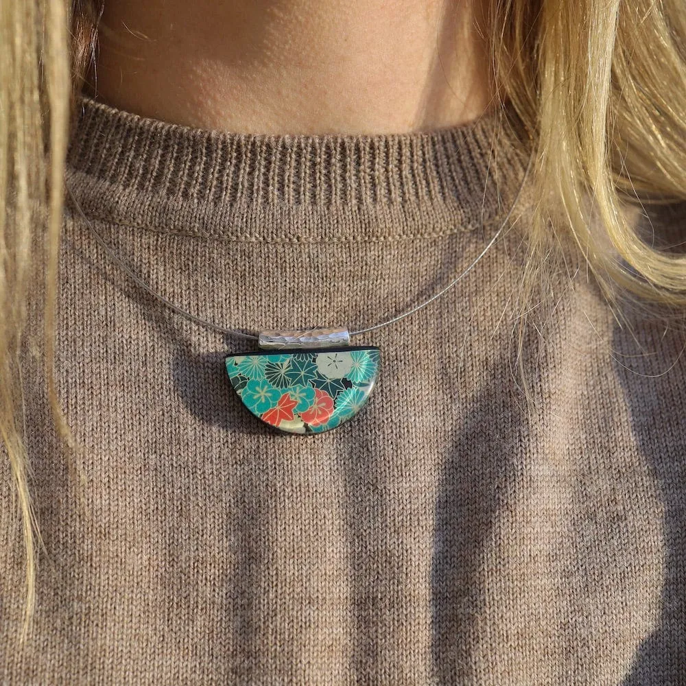 Green Kimono Half Moon Pendant