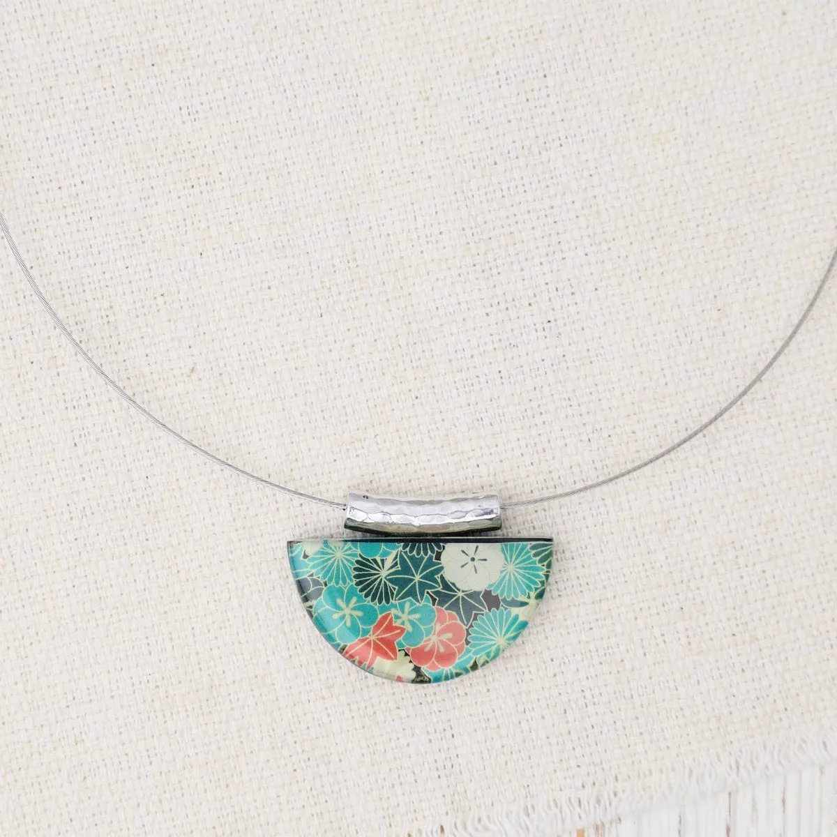 Green Kimono Half Moon Pendant