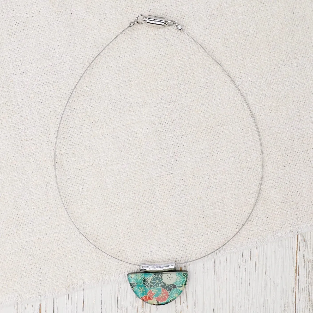 Green Kimono Half Moon Pendant