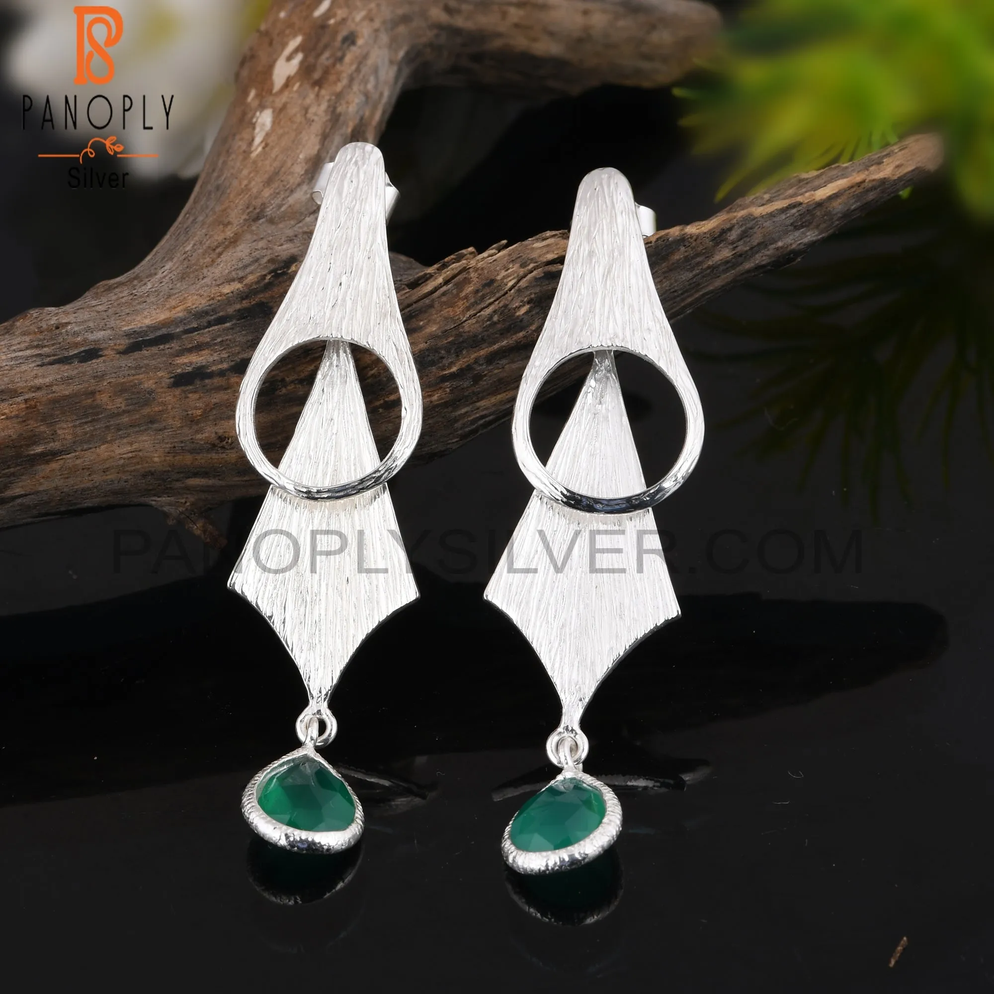 Green Onyx 925 Silver Unique Beautiful Statement Earrings