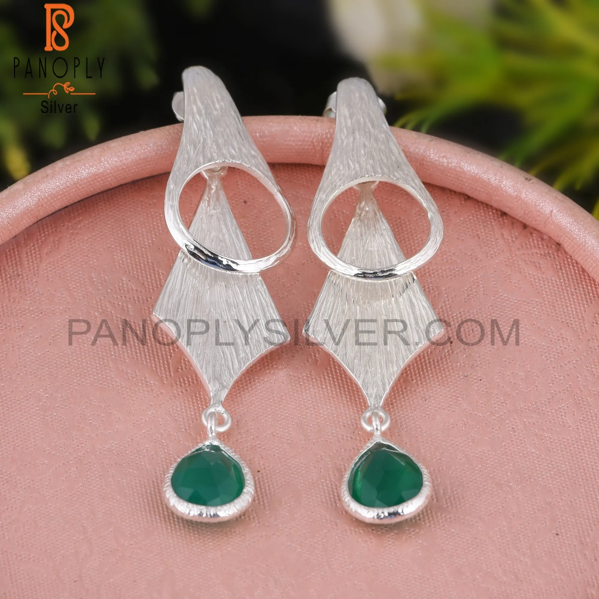 Green Onyx 925 Silver Unique Beautiful Statement Earrings