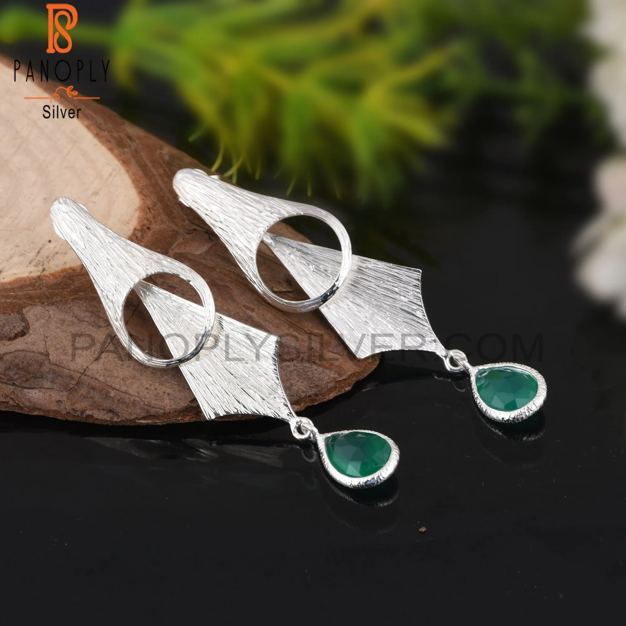 Green Onyx 925 Silver Unique Beautiful Statement Earrings