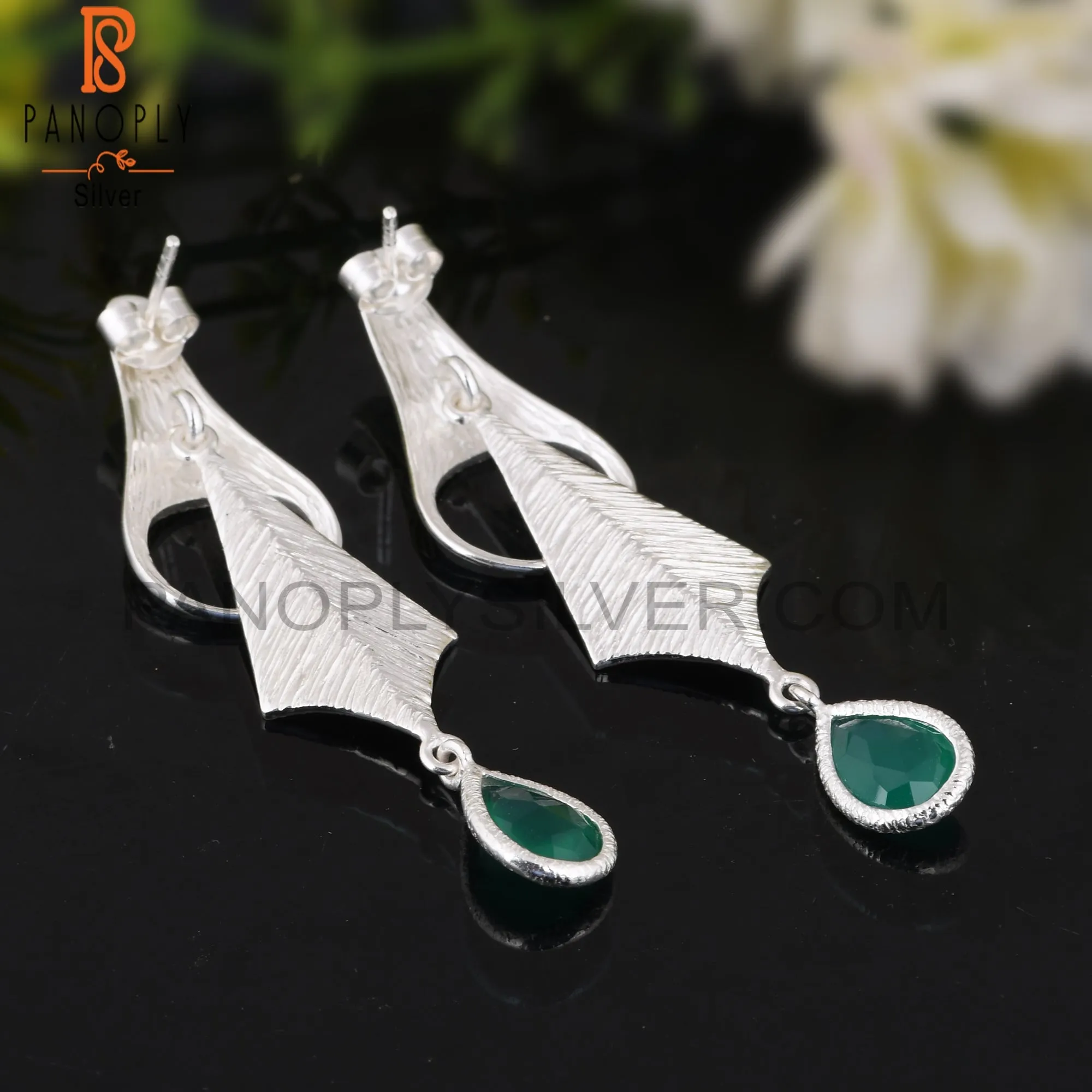 Green Onyx 925 Silver Unique Beautiful Statement Earrings