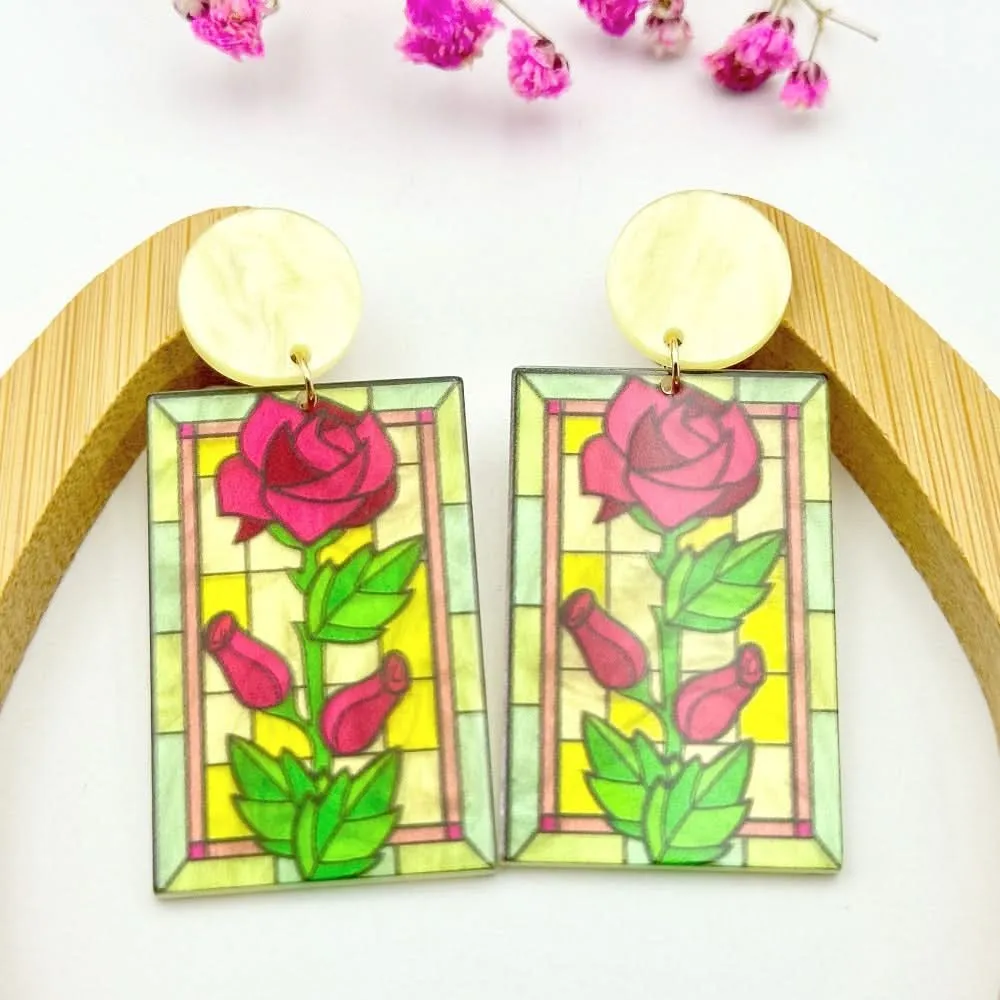 Hand-Painted Floral Acrylic Earrings – Unique Design