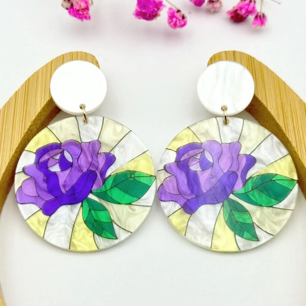 Hand-Painted Floral Acrylic Earrings – Unique Design