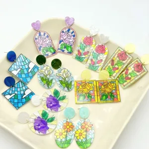 Hand-Painted Floral Acrylic Earrings – Unique Design
