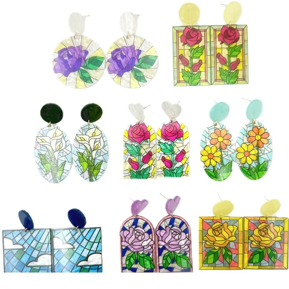 Hand-Painted Floral Acrylic Earrings – Unique Design