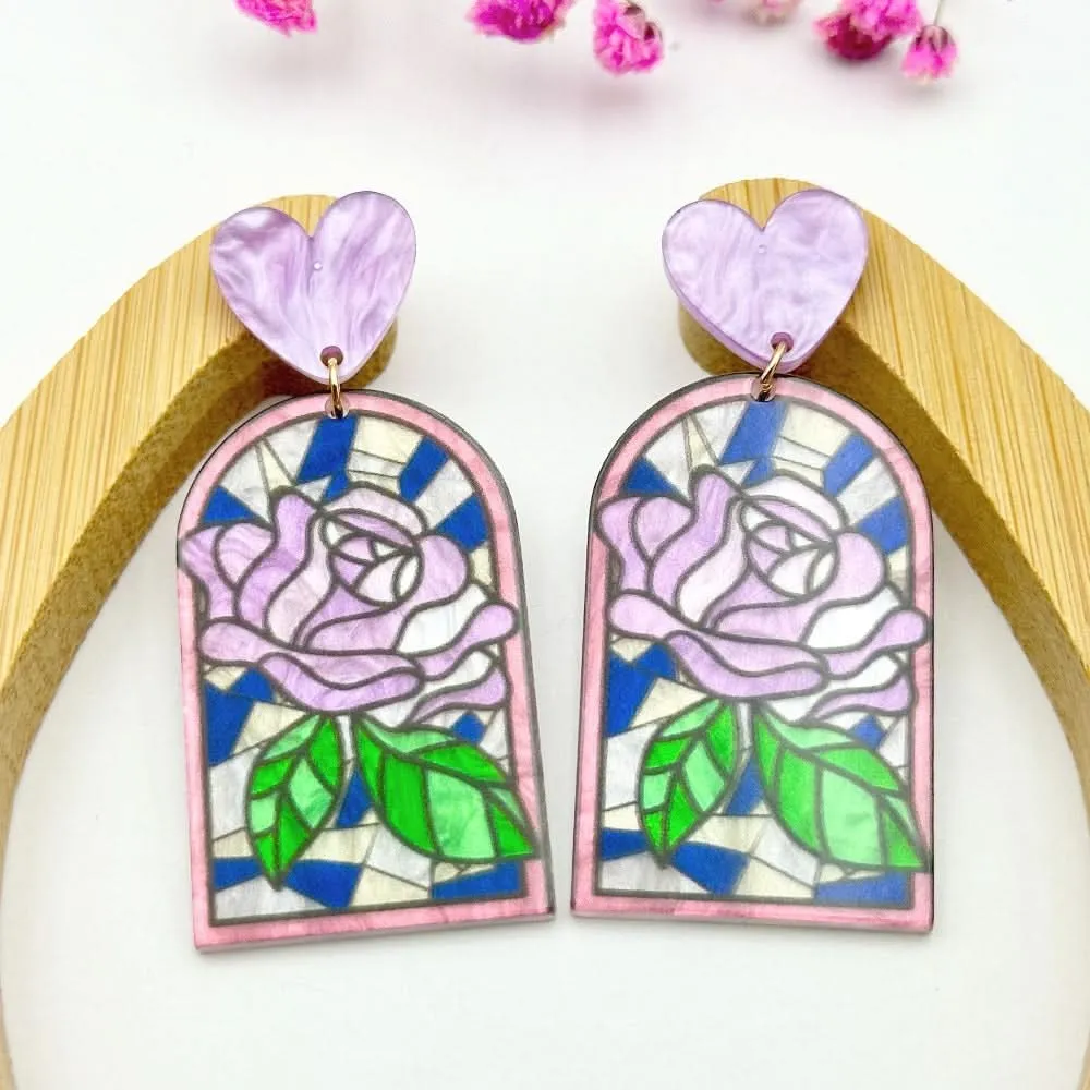 Hand-Painted Floral Acrylic Earrings – Unique Design