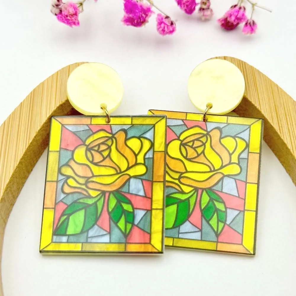 Hand-Painted Floral Acrylic Earrings – Unique Design