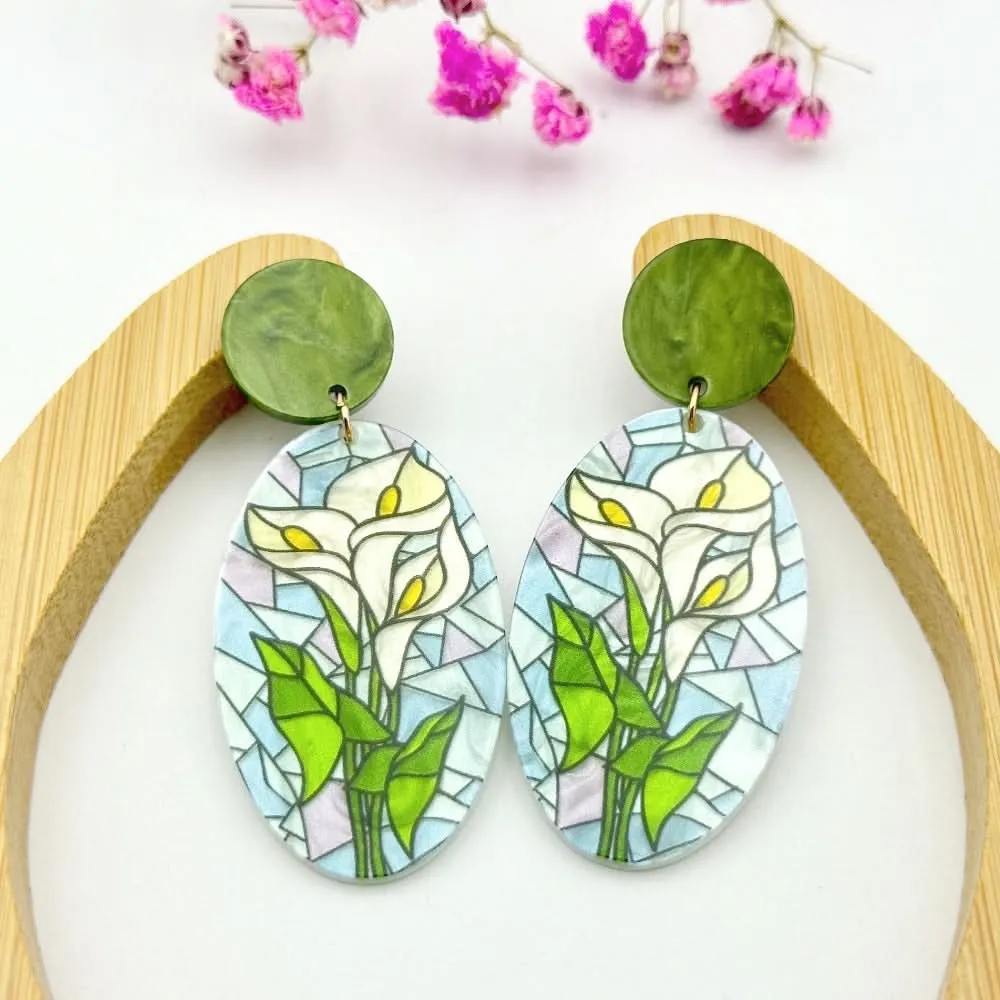 Hand-Painted Floral Acrylic Earrings – Unique Design
