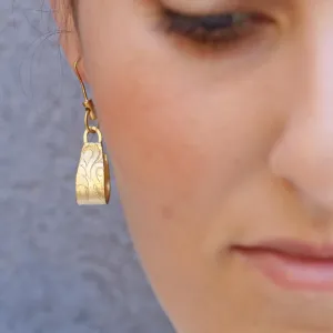 Handmade Gold Floral Dangle Earrings • Unique Art Nouveau Statement Jewelry Gift for Mom