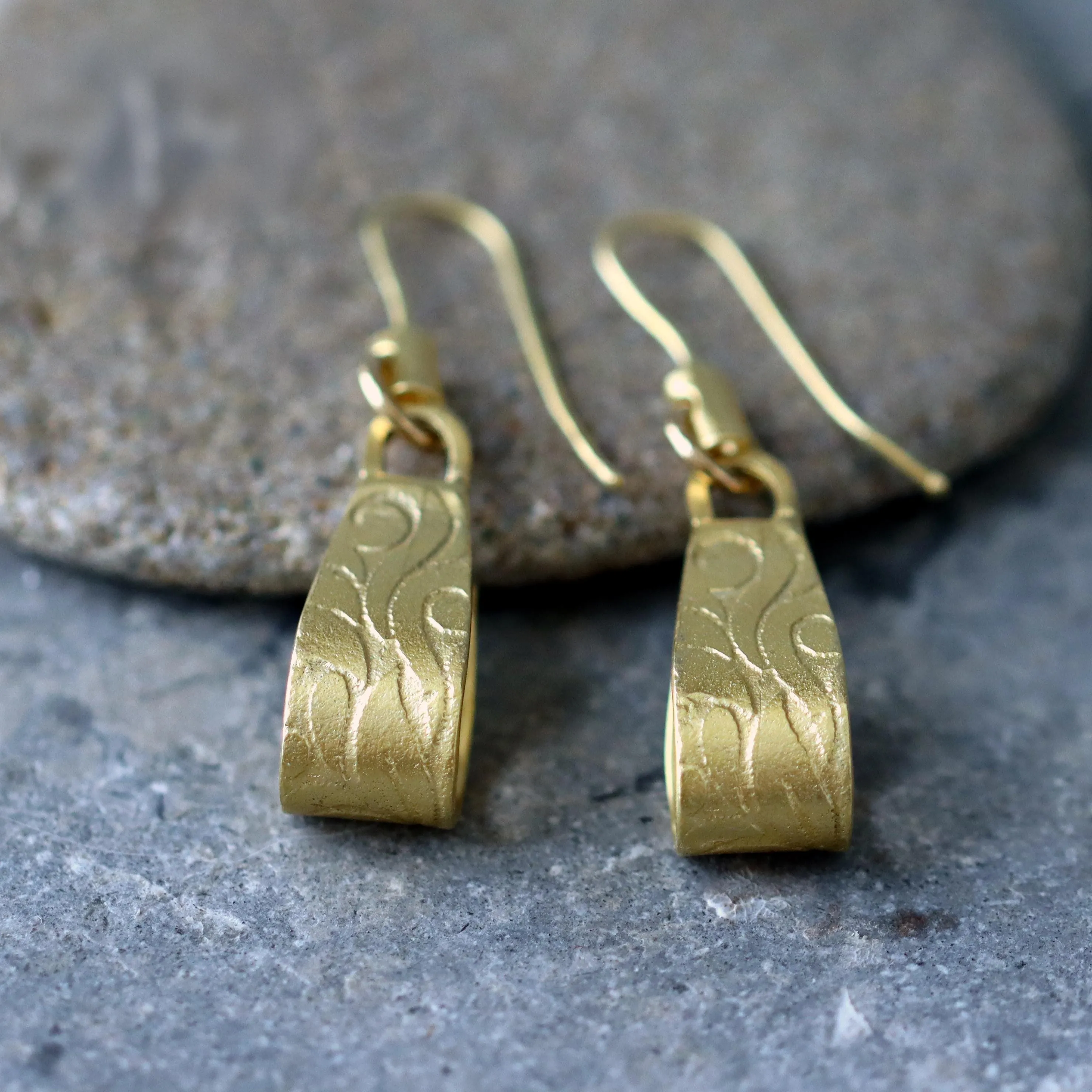 Handmade Gold Floral Dangle Earrings • Unique Art Nouveau Statement Jewelry Gift for Mom